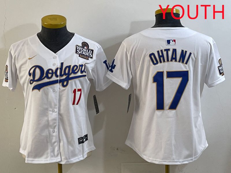 Youth Los Angeles Dodgers #17 Ohtani White Gold Game 2025 Nike MLB Jersey style 3